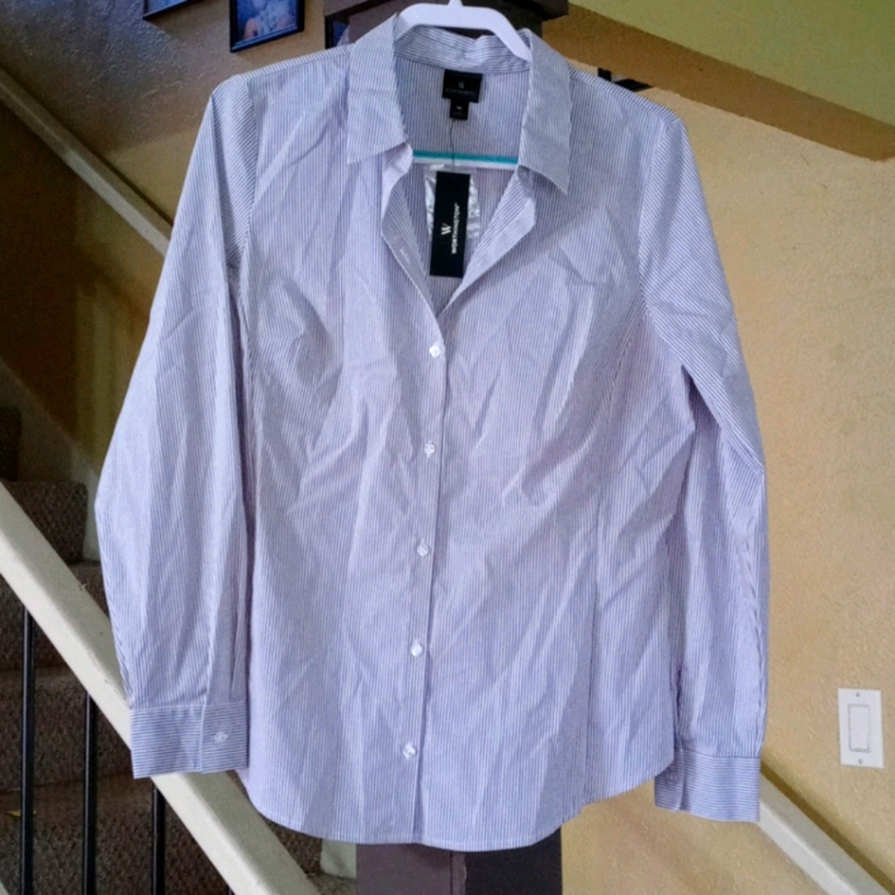 Worthington Womens Striped Button-Down Dress Shirt